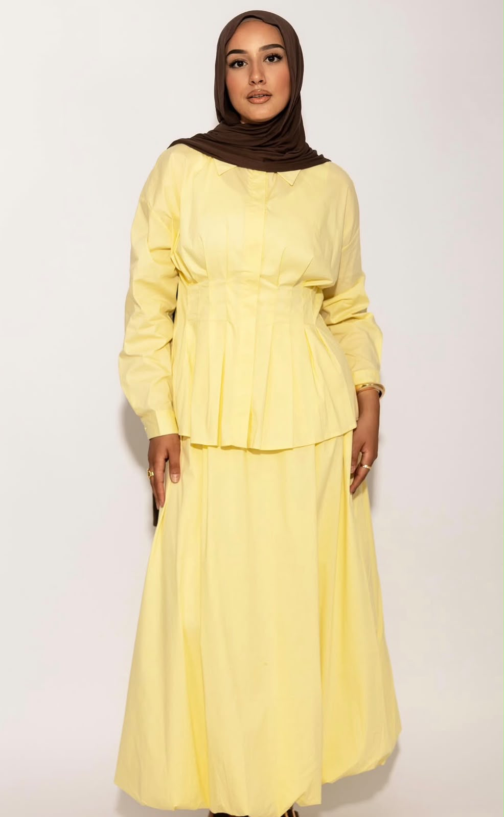 Ensemble chemise cintrée et jupe longue MAYDORA — Jaune, vue de face