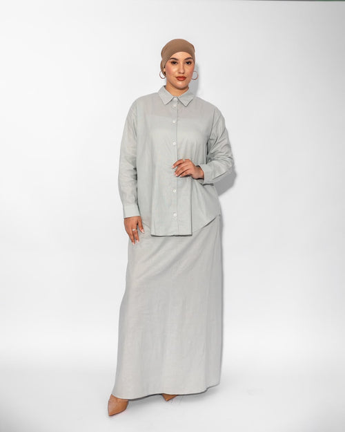 Ensemble chemise et jupe longue MAYDORA — Gris clair, face