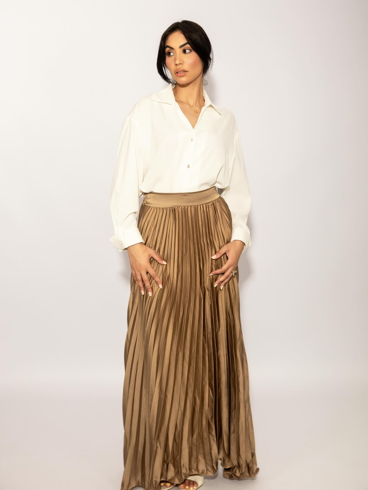 Jupe longue plissée marron MAYDORA