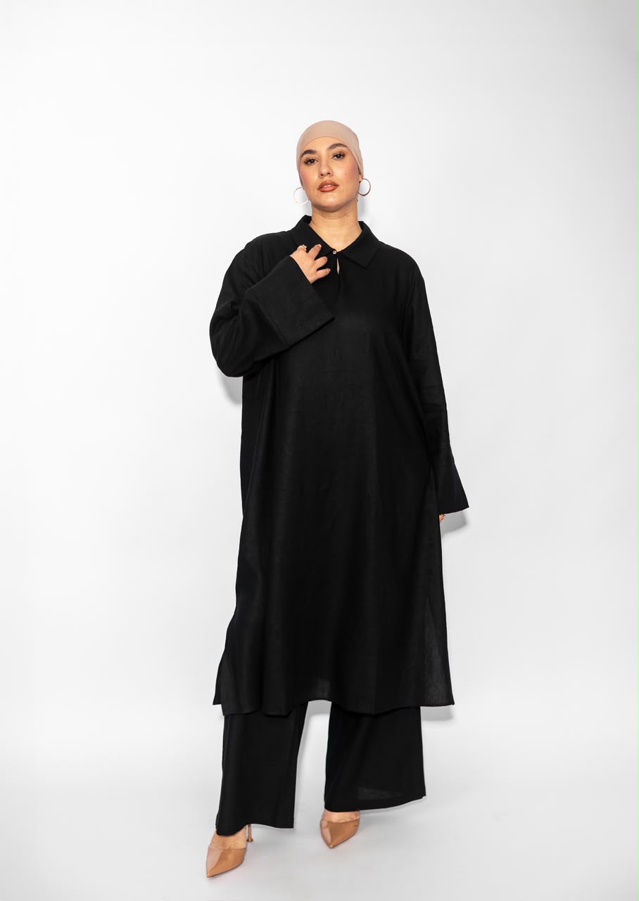 Ensemble tunique et pantalon MAYDORA — Noir, face